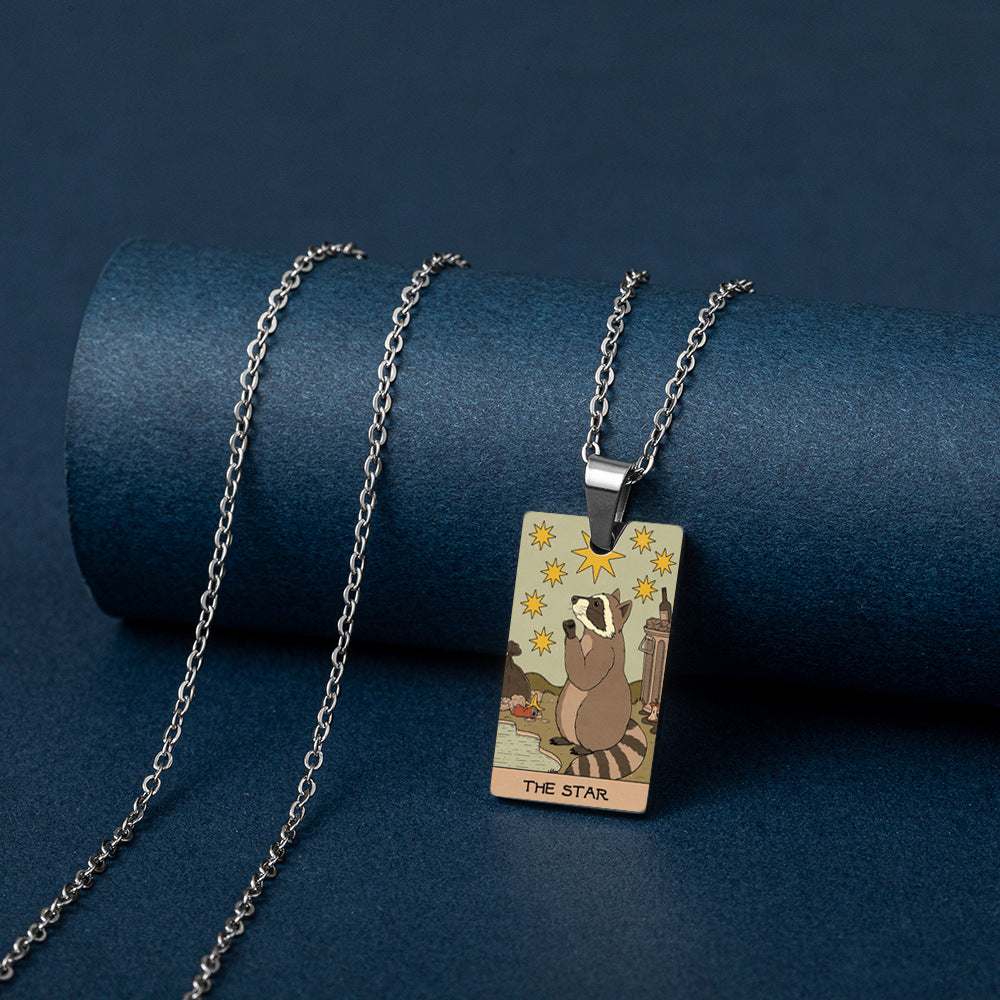 Retro Color Printing Raccoon Stainless Steel Pendants