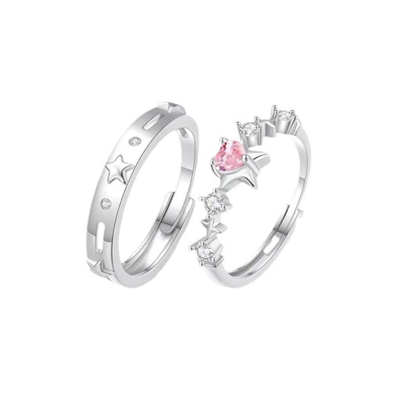 Star River Love Couple Design Pink Valentine's Rings