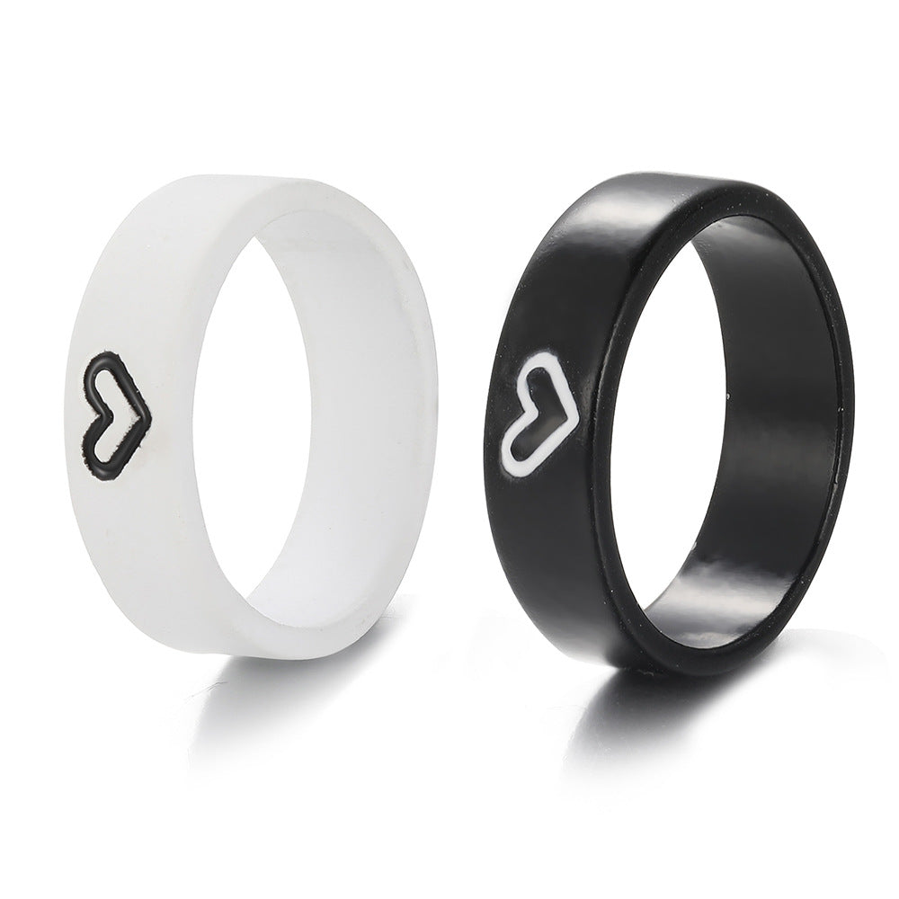 Women's & Men's Couple Combination Black White Lucky Words Rings