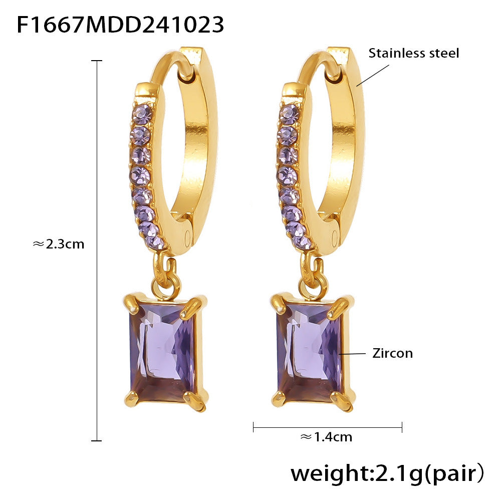 Light Luxury Square Zircon Stainless Steel Gold Plated Earrings