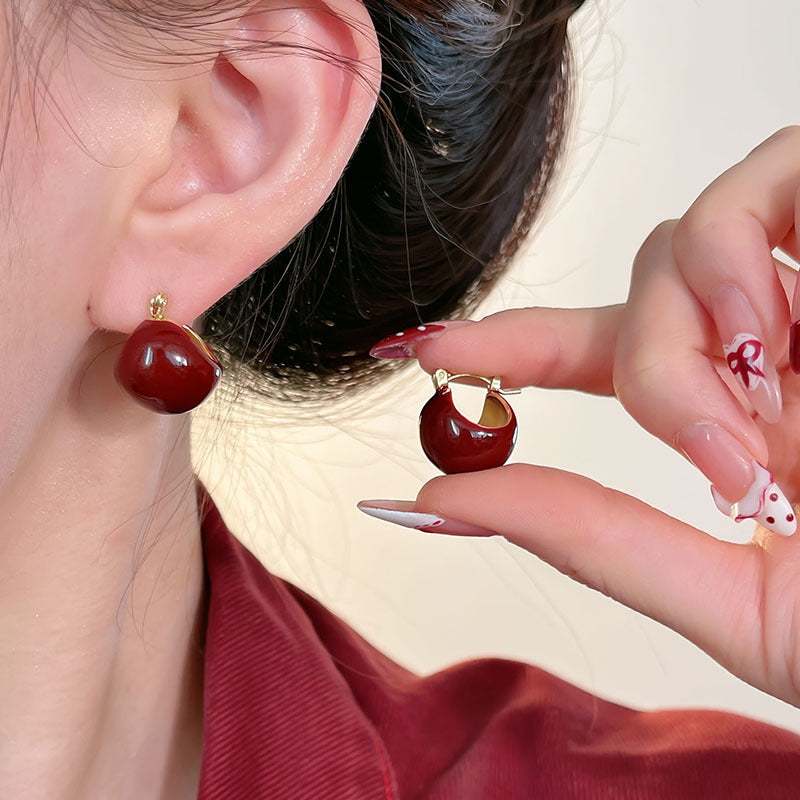 Sier Needle Drip Glazed Love Style Female Temperament Earrings