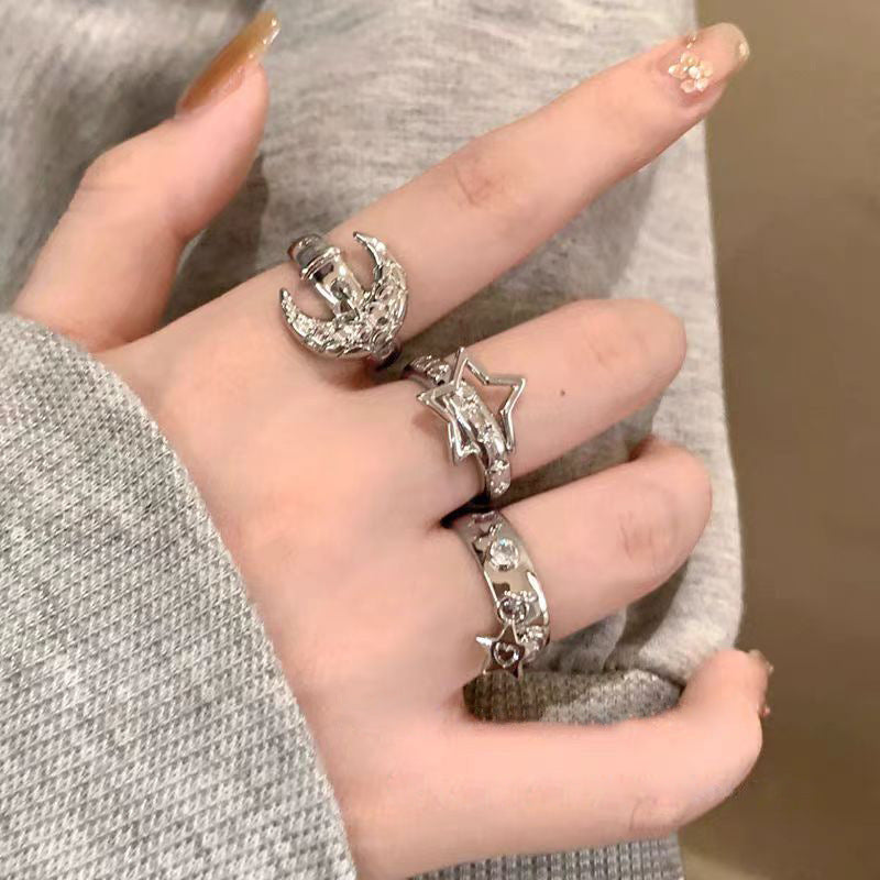 Star Moon Opening Couple Female Light Luxury Minority Rings