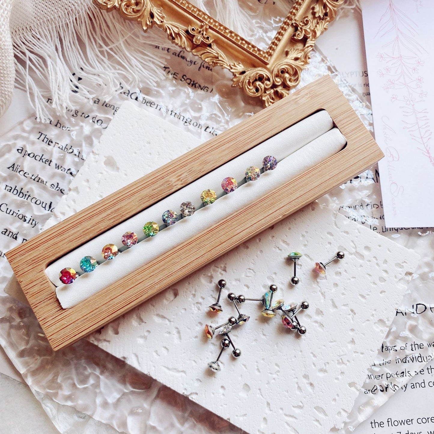 Coating Colorful Crystals Female Screw Tightening Earrings
