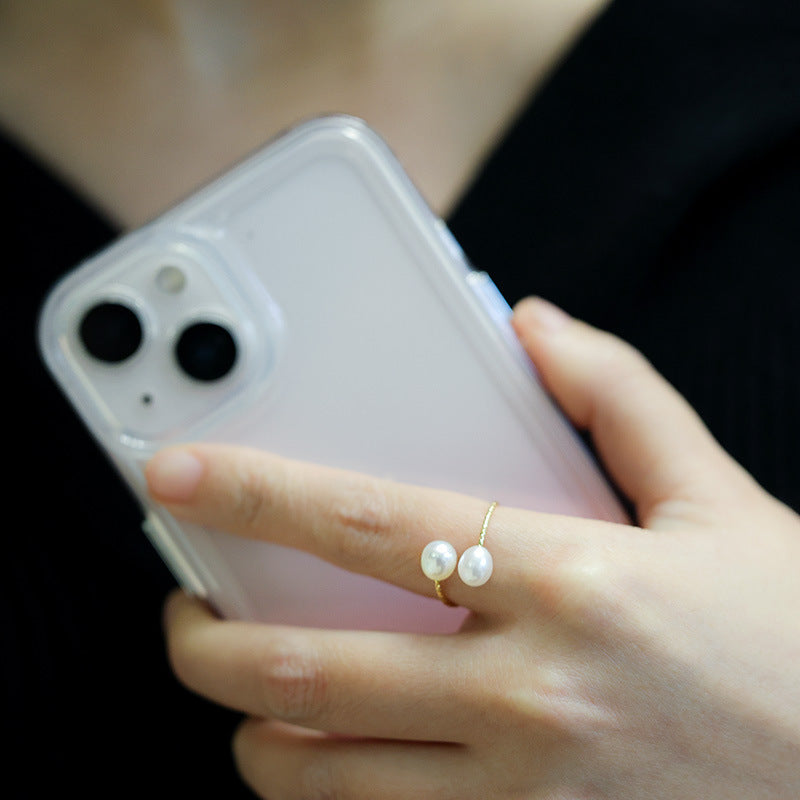 Women's French Elegant Natural Freshwater Pearl Three-color Open Mouth Index Rings