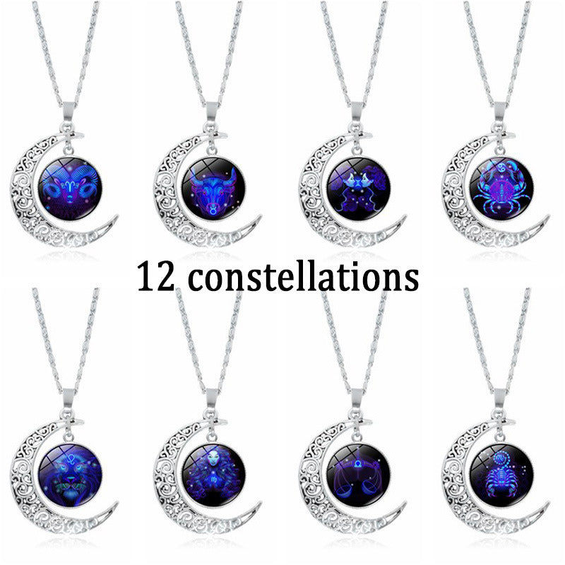 Constellation Zodiac Time Stone Moon Glass Necklaces