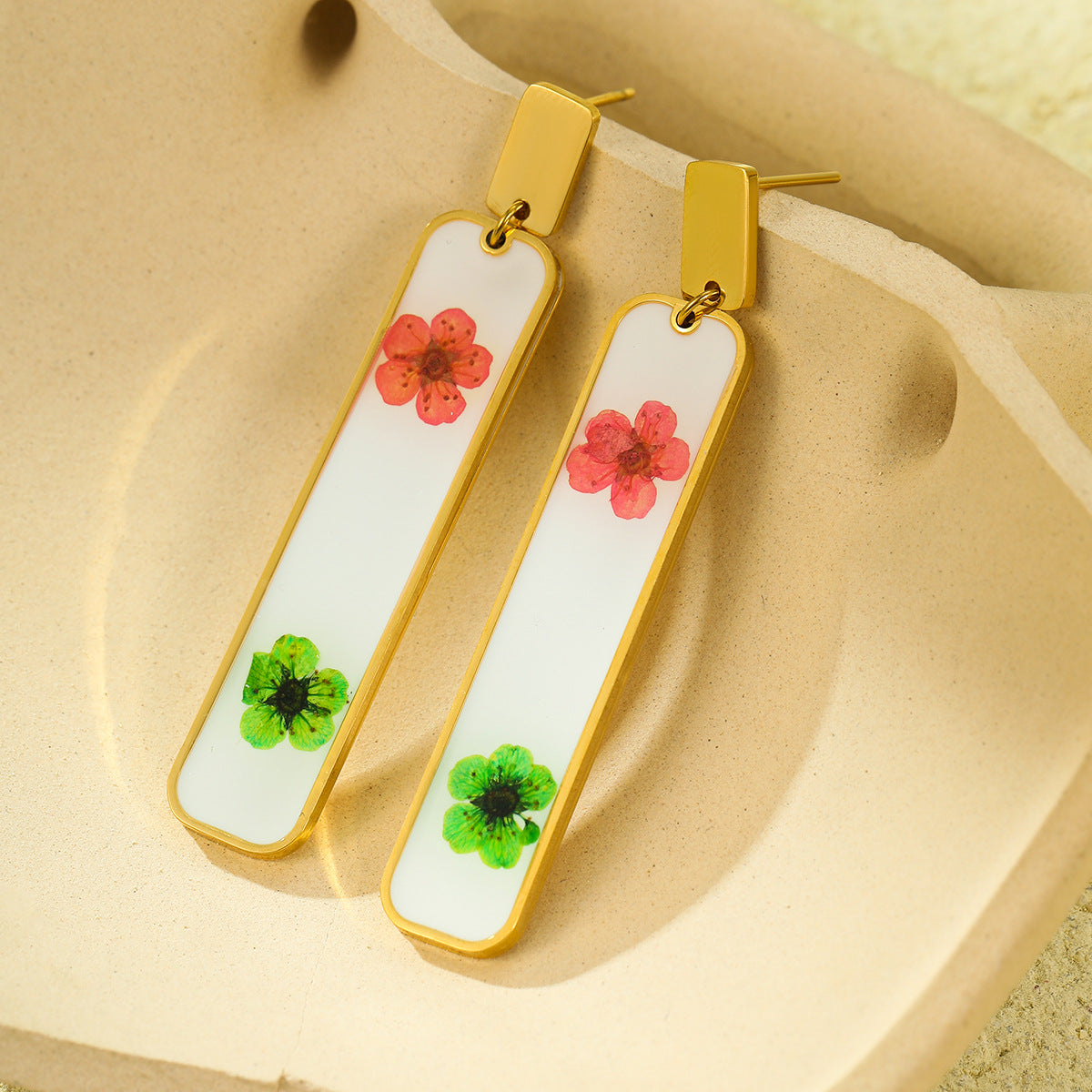 Heart Water Drops Geometric Dried Flower Earrings