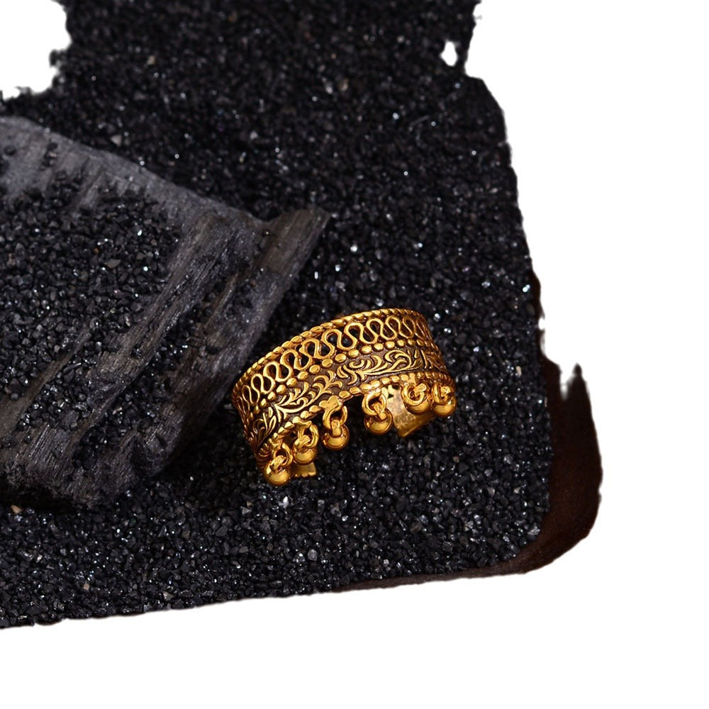 Round Beads Beanie Tassel Lace Hollow Opening Female Niche Rings