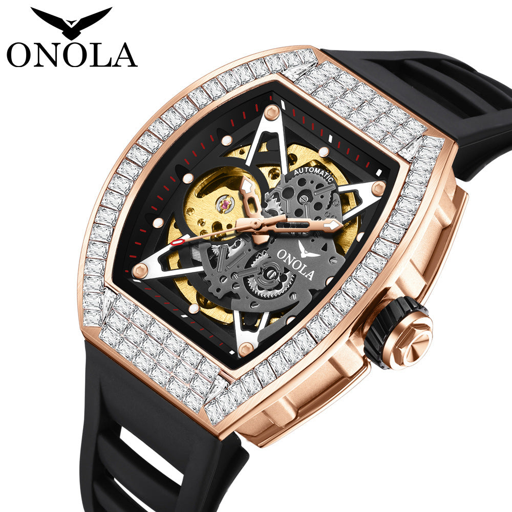 Men's Fashion Square Diamond Live Broadcast Hollow Automatic Mechanical Watches