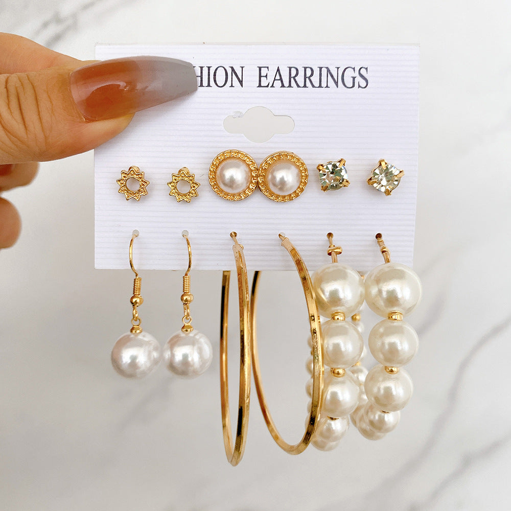 Pearl Tassel Suit Creative Simple Geometric Earrings