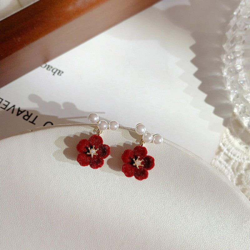 Sier Needle Drip Glazed Love Style Female Temperament Earrings