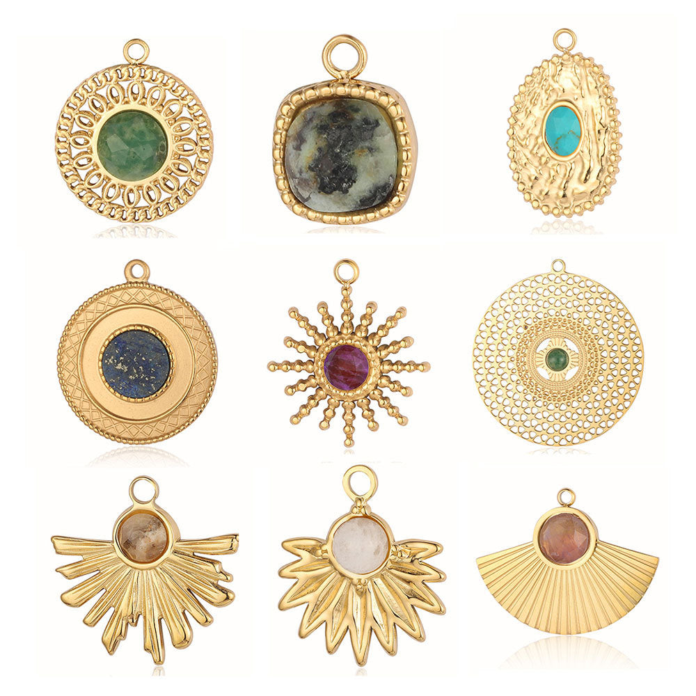 Bohemian Natural Stone Titanium Steel Jewelry Pendants