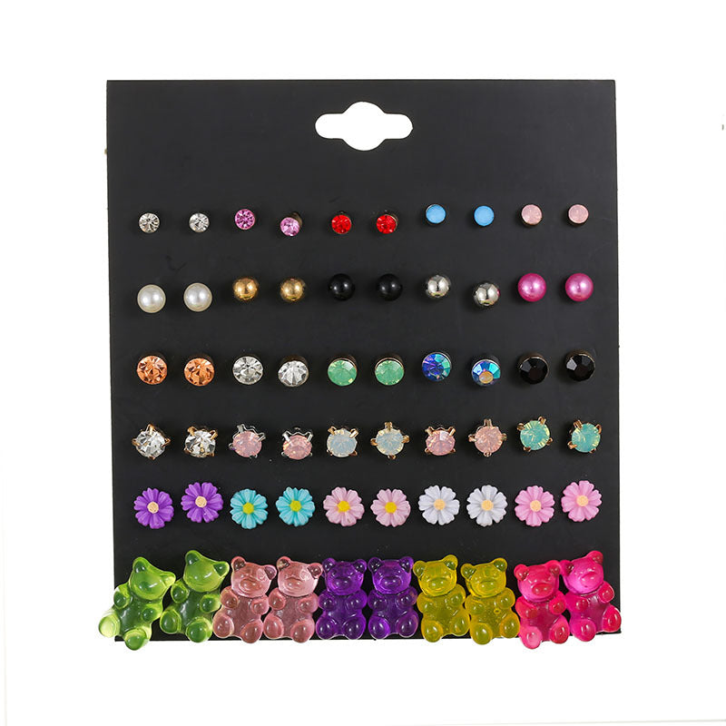 Women's Heart Flowers Pairs Earings Set Popular Rings