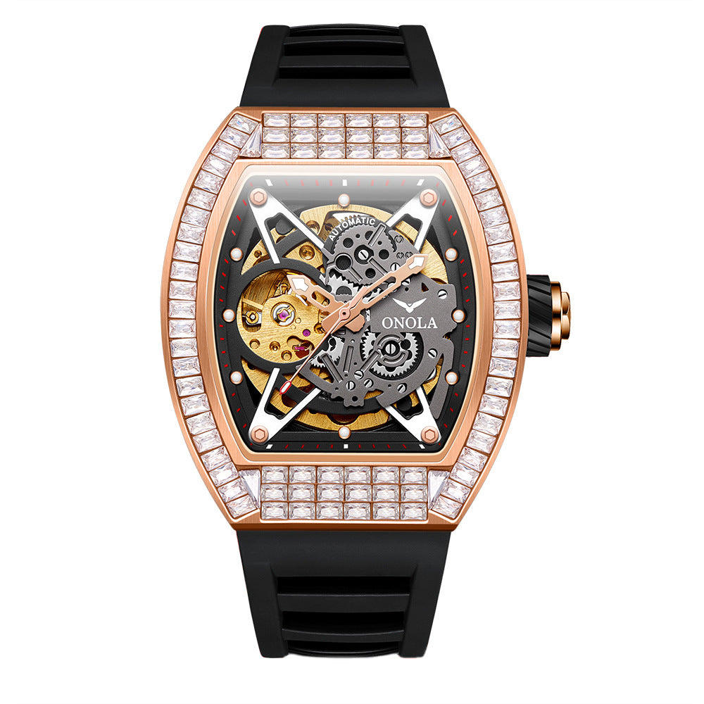 Men's Fashion Square Diamond Live Broadcast Hollow Automatic Mechanical Watches