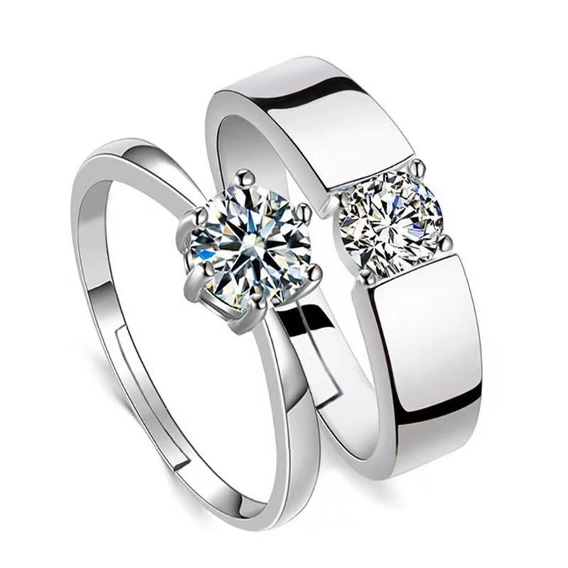 Women's & Men's Crown Zircon Couple Opening Wedding Simulation Rings
