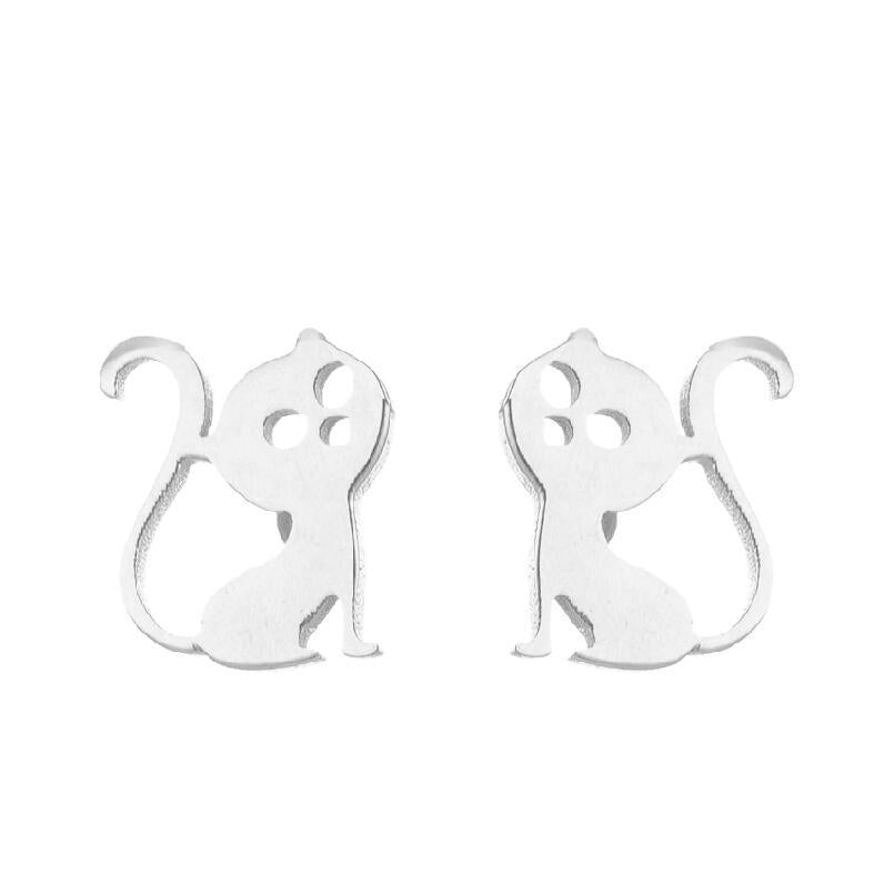 Steel Cute Small Animal Female Design Fashion Cat Earrings