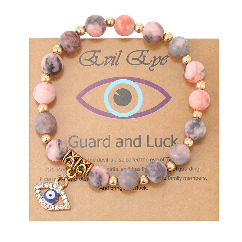 Women's Pink Zebra Stone Devil's Eye Basketball Bracelets