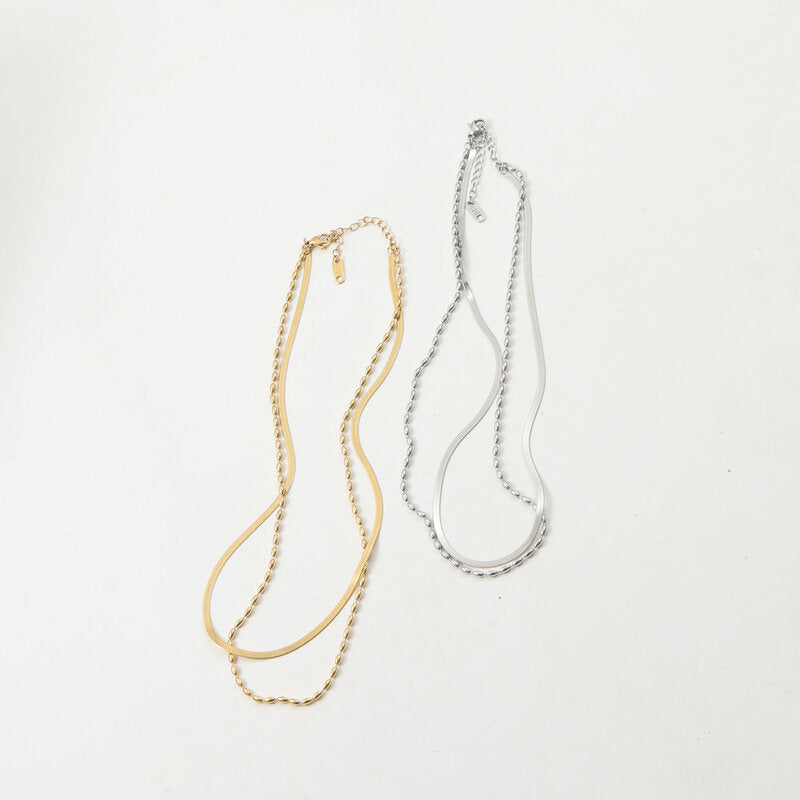 Blade Chain Rice Bead Layer Titanium Steel Necklaces