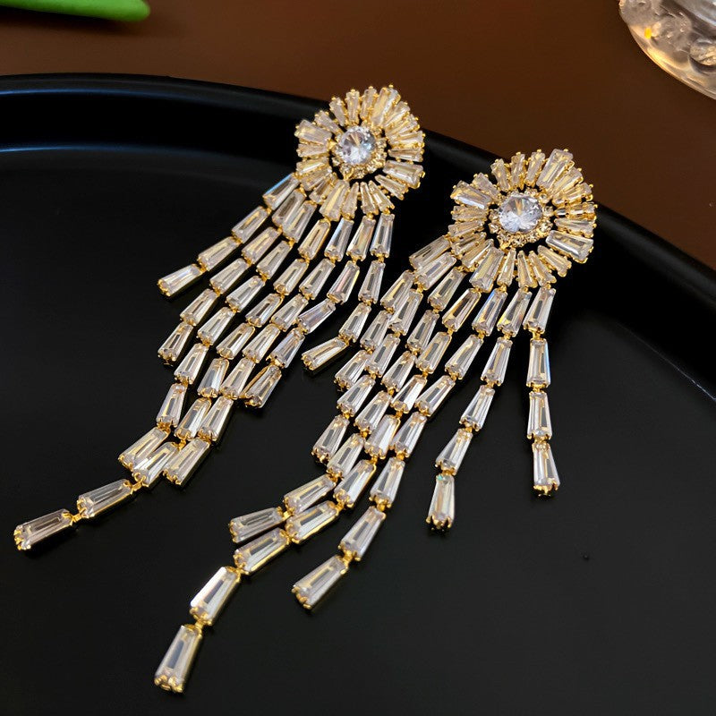 Fashion Zirconia Micro Inlaid Zircon Long Earrings