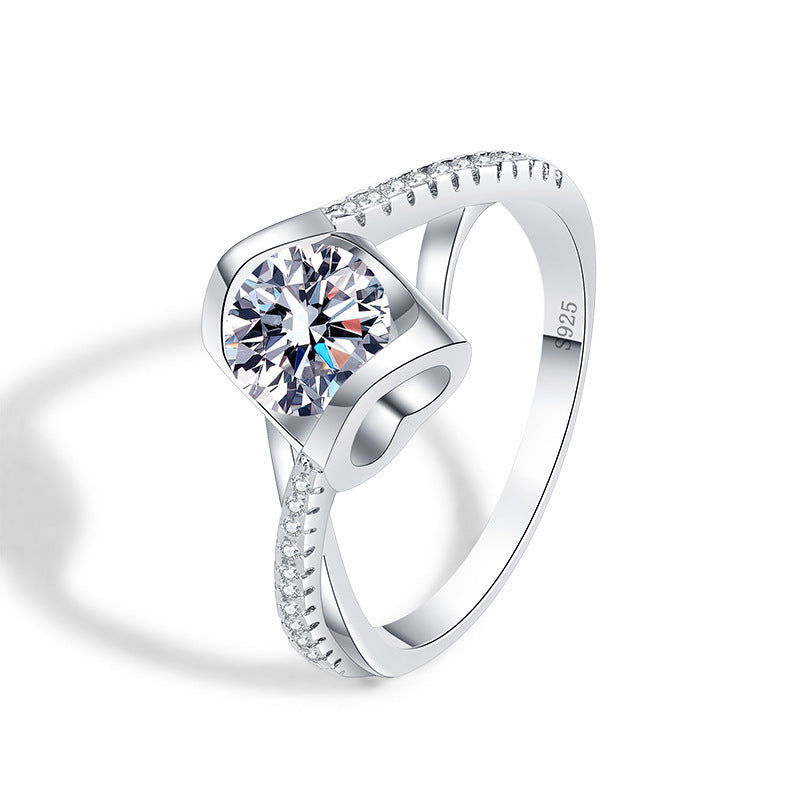 Women's Live Angel Kiss Sier Heart-shaped Open Rings