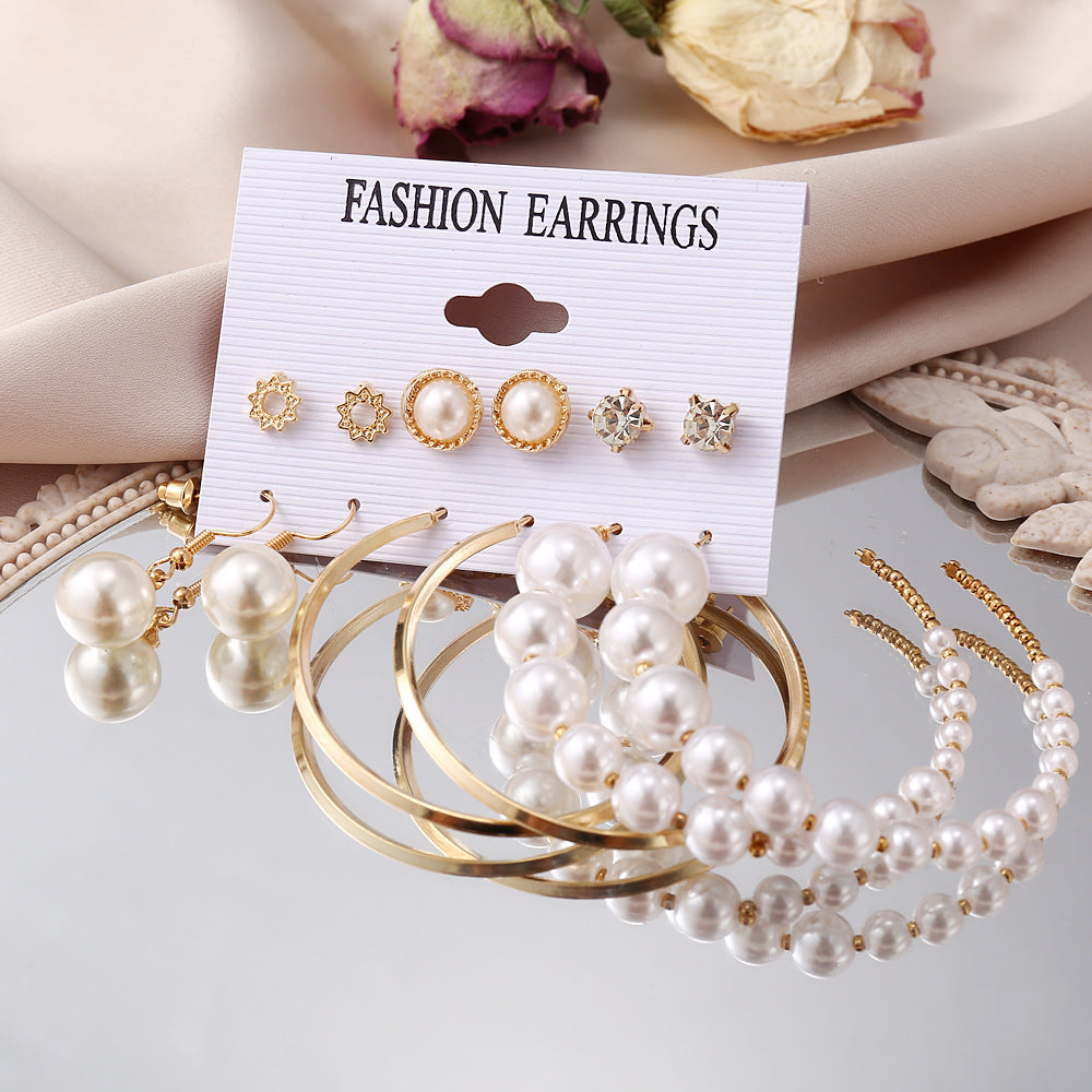Pearl Tassel Suit Creative Simple Geometric Earrings