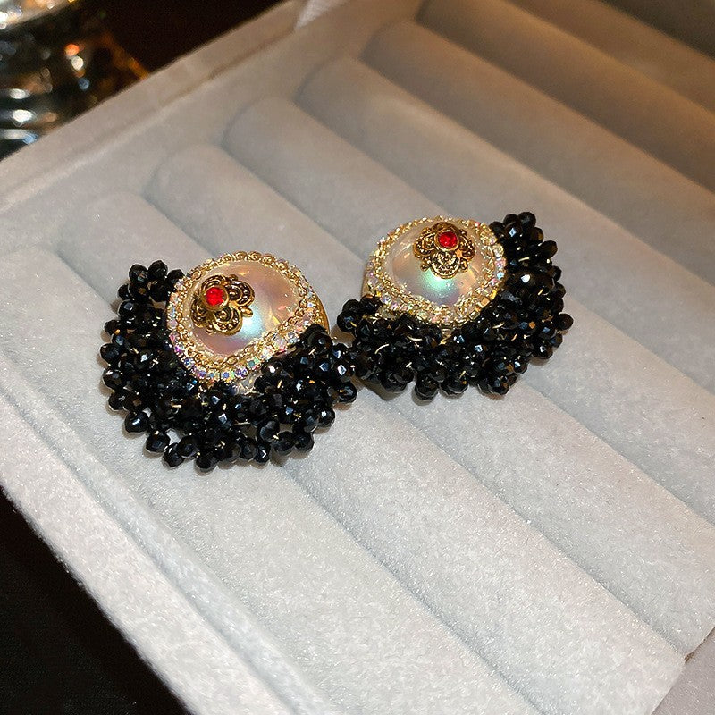 Needle Black Crystal Geometric Ear Minority Fashion Temperament Entry Earrings