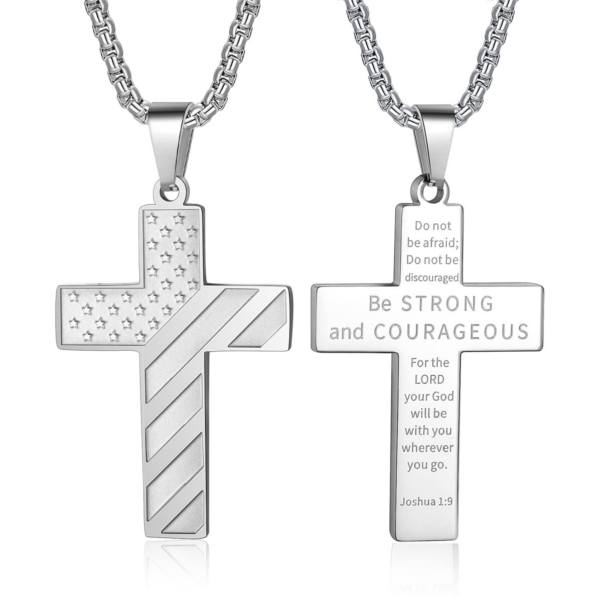 Men's Cross Stainless Steel Bible Patriotic Jewelry Inspirational Necklaces