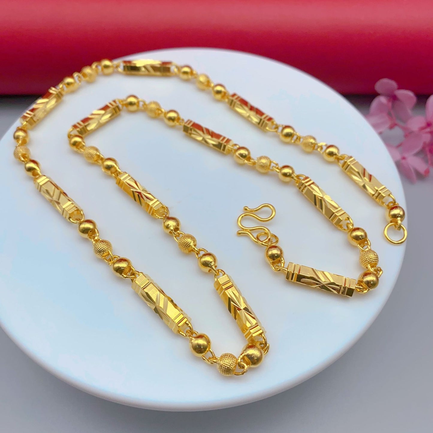 Men's Gold Hexagonal Sweater Chain Brass Vacuum Necklaces