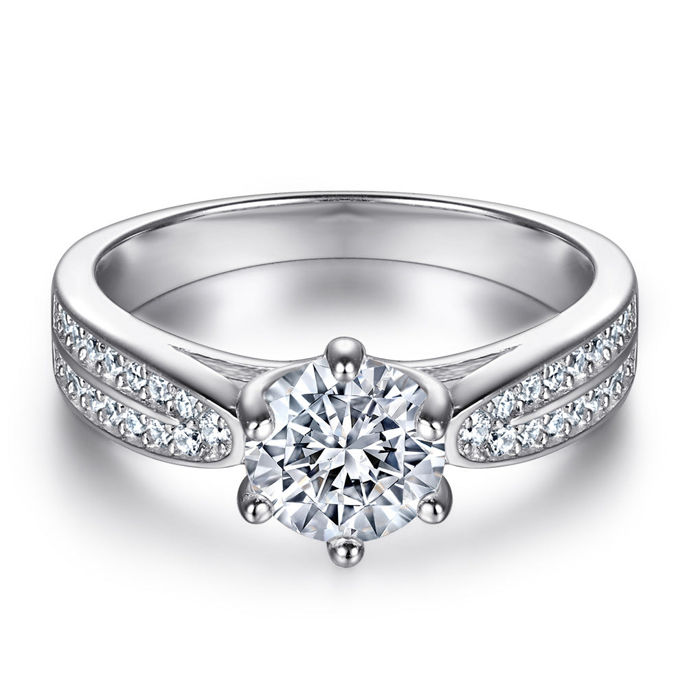Women's Fashion Sier Sterling Zircon Single Row Rings