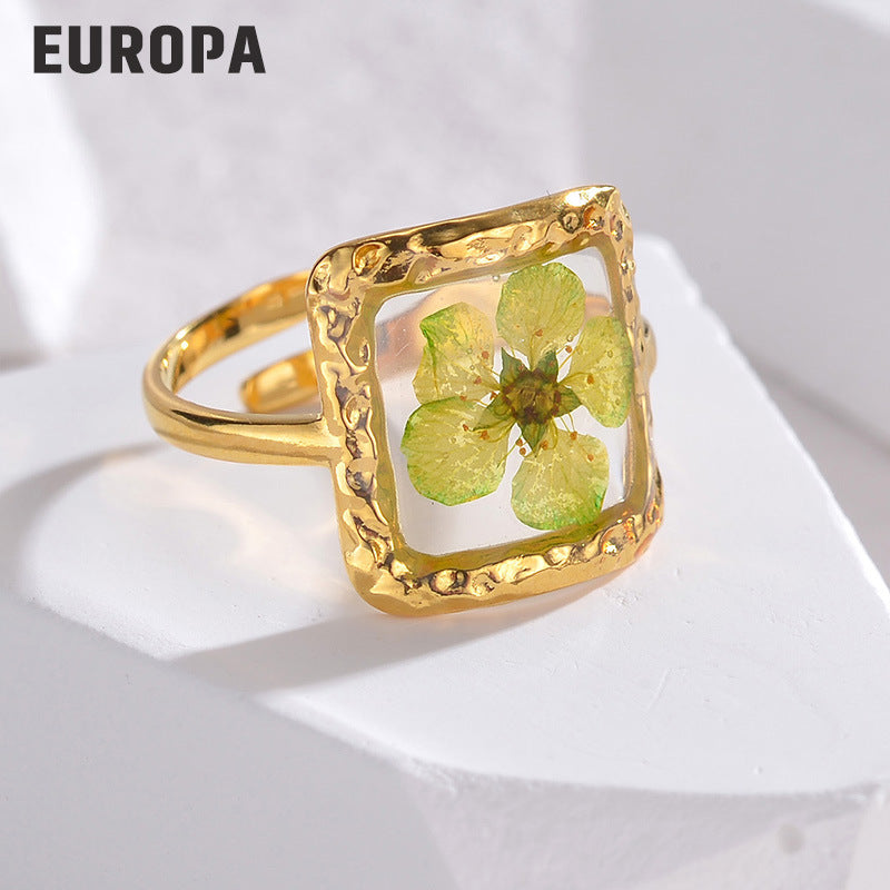 Titanium Steel Simple Light Luxury Preserved Fresh Flower Cold Rings