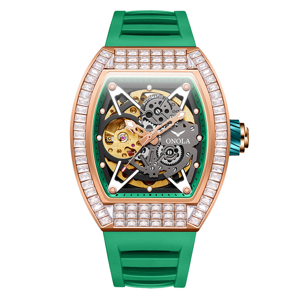 Men's Fashion Square Diamond Live Broadcast Hollow Automatic Mechanical Watches