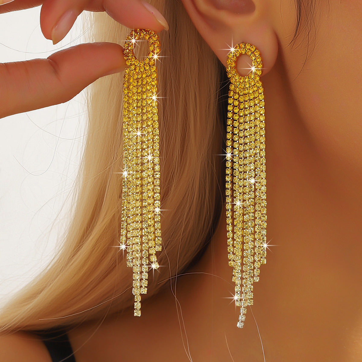 Long Fringe Street Shot Bridal Wedding Dinner Earrings