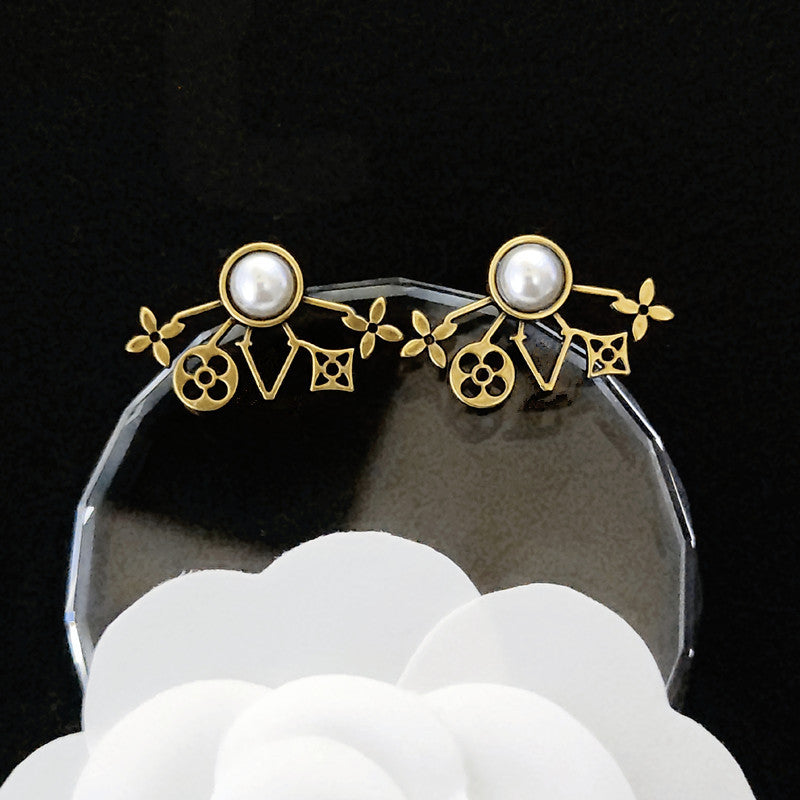 Women's & Men's Quality Collection Trending Rhinestone Letters Sier Earrings