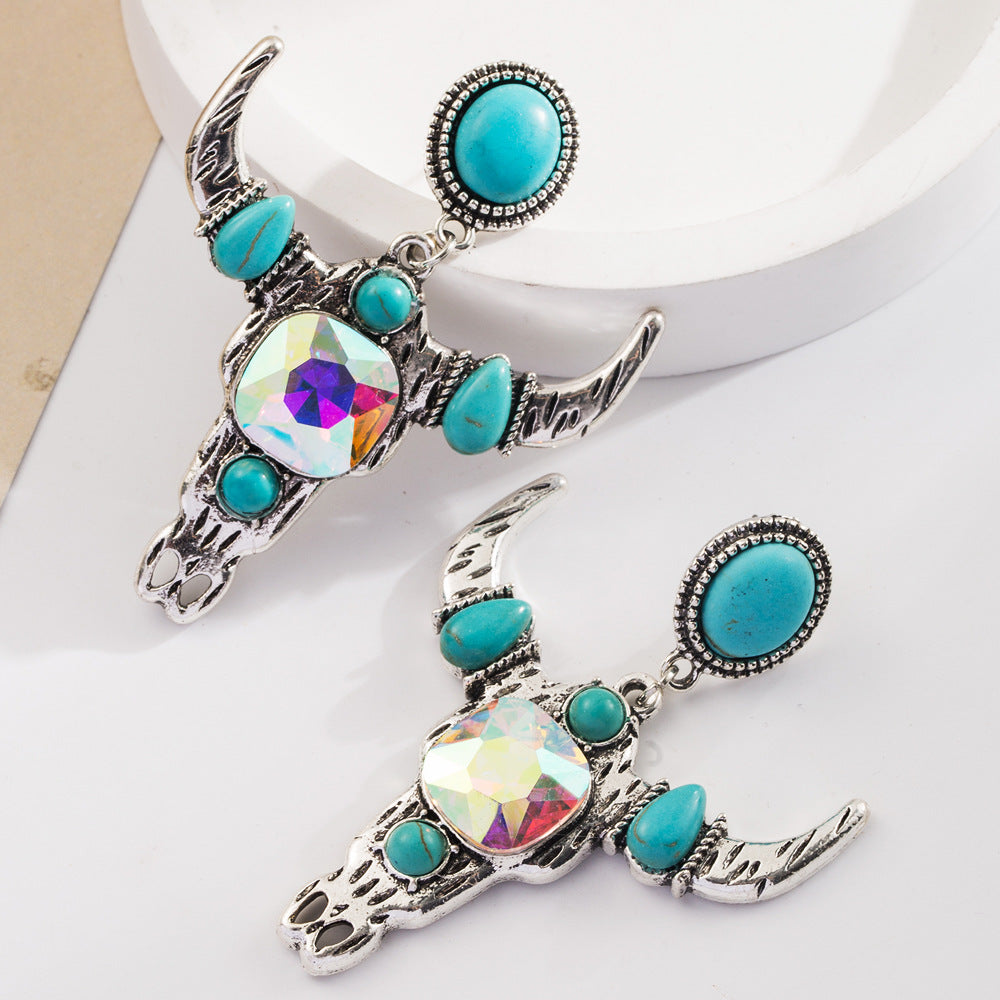 Turquoise Milk Grain Leather Diamond Studded Earrings