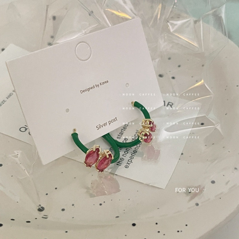 Color Sweet Cool Style Shaped Ear Dripping Oil Design Earrings