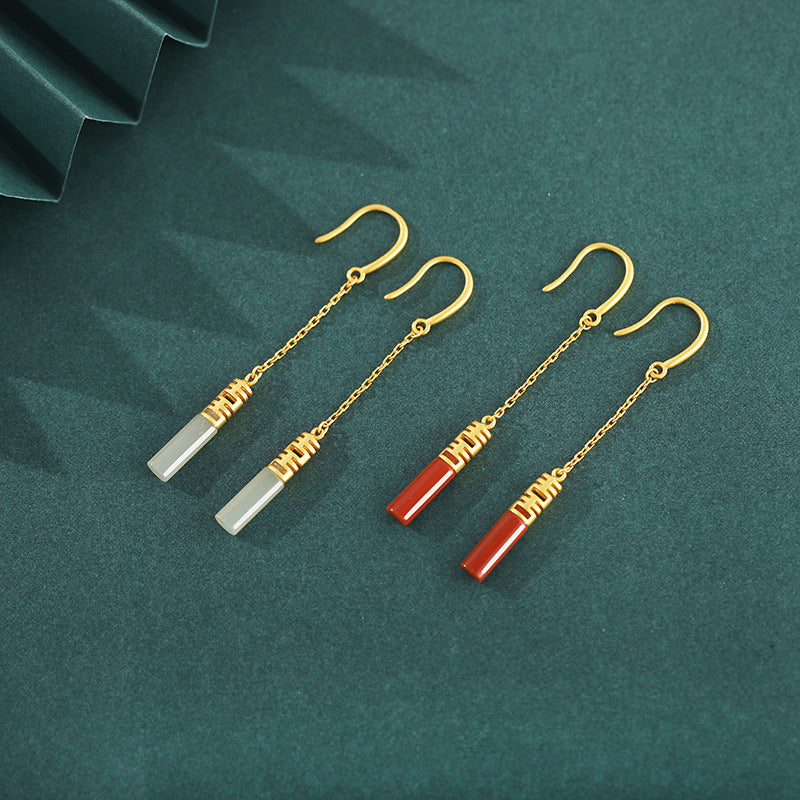 Women's Red Agate Double Happiness Gilding Hanging Earrings