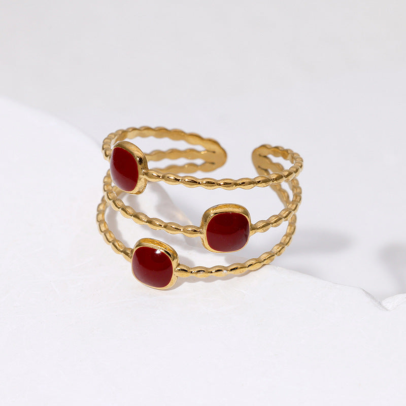 Women's Steel Geometric Open Drop Oil Gold Plated Minimalist Design Rings