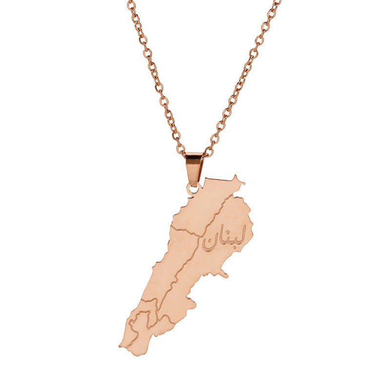 Charm Ornament Titanium Steel Lebanon Map Necklaces