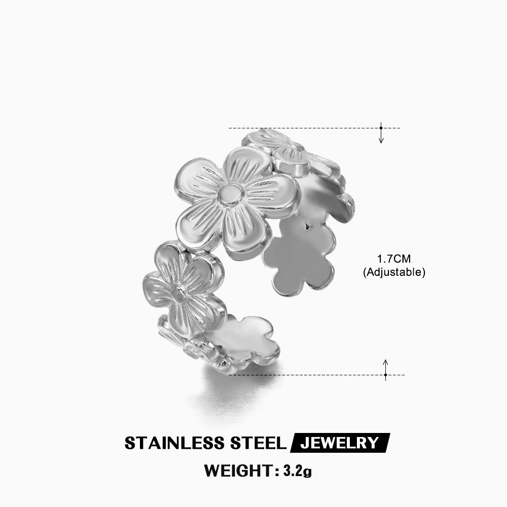 Women's Stainless Steel Flower Elegant Popular Style Rings