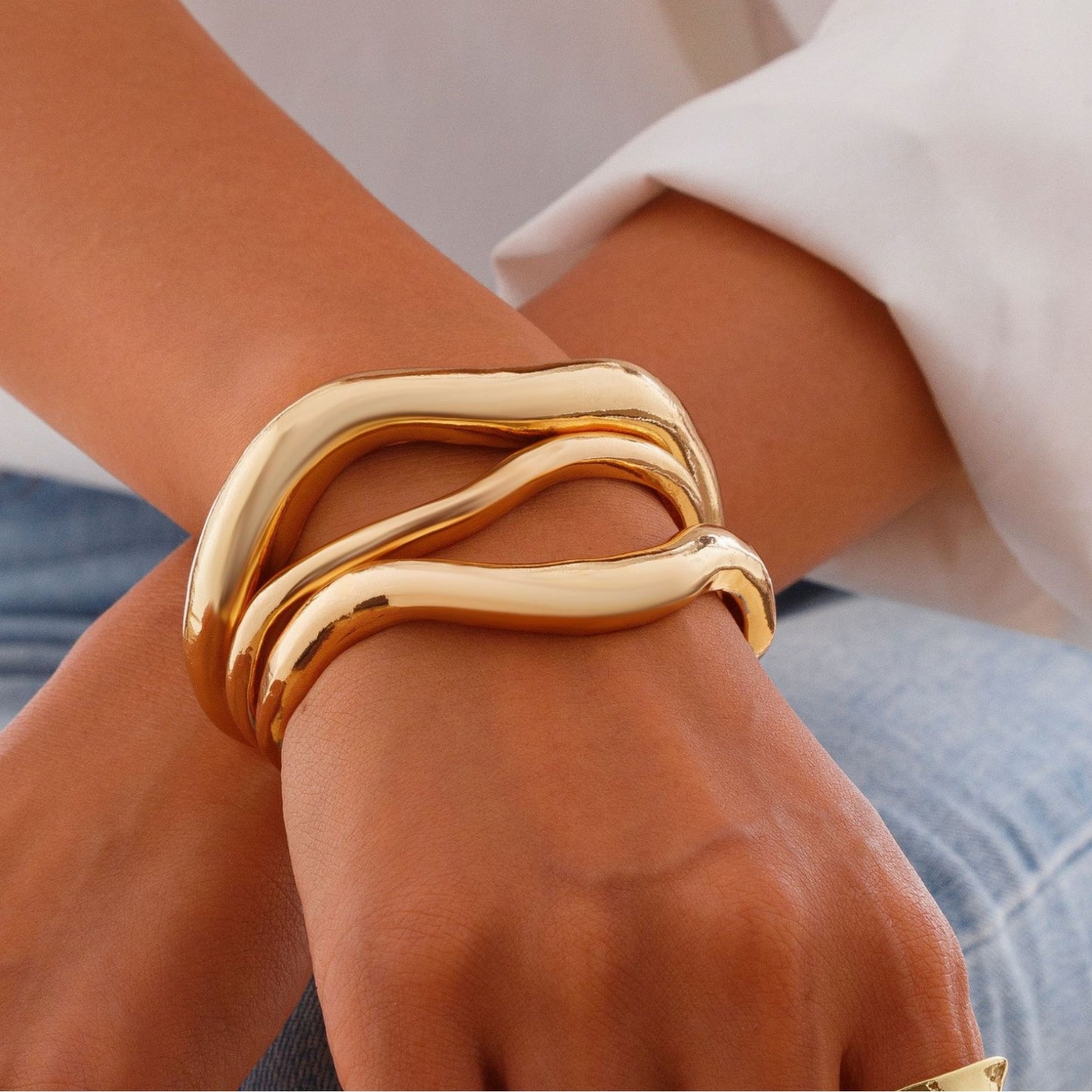Casual Hollow Pleated Irregular Curved Alloy Rings