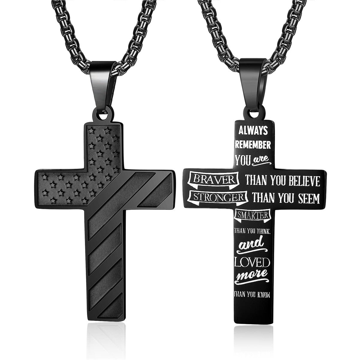 Men's Cross Stainless Steel Bible Patriotic Jewelry Inspirational Necklaces