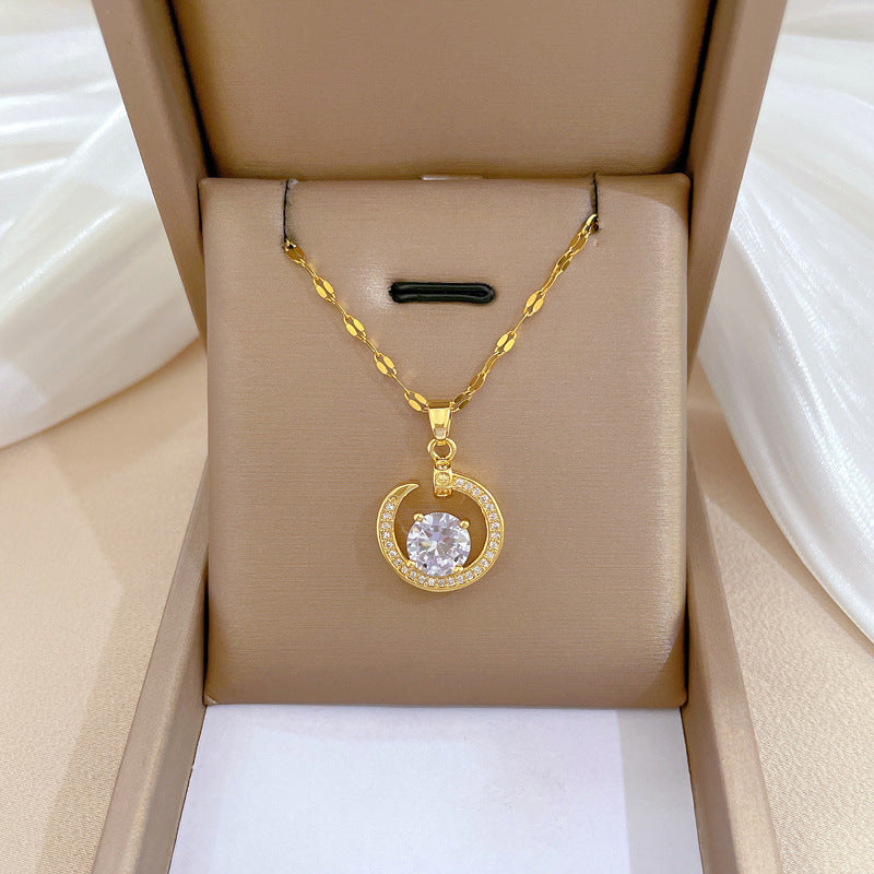 Steel Light Luxury Full Diamond Design Temperament Necklaces