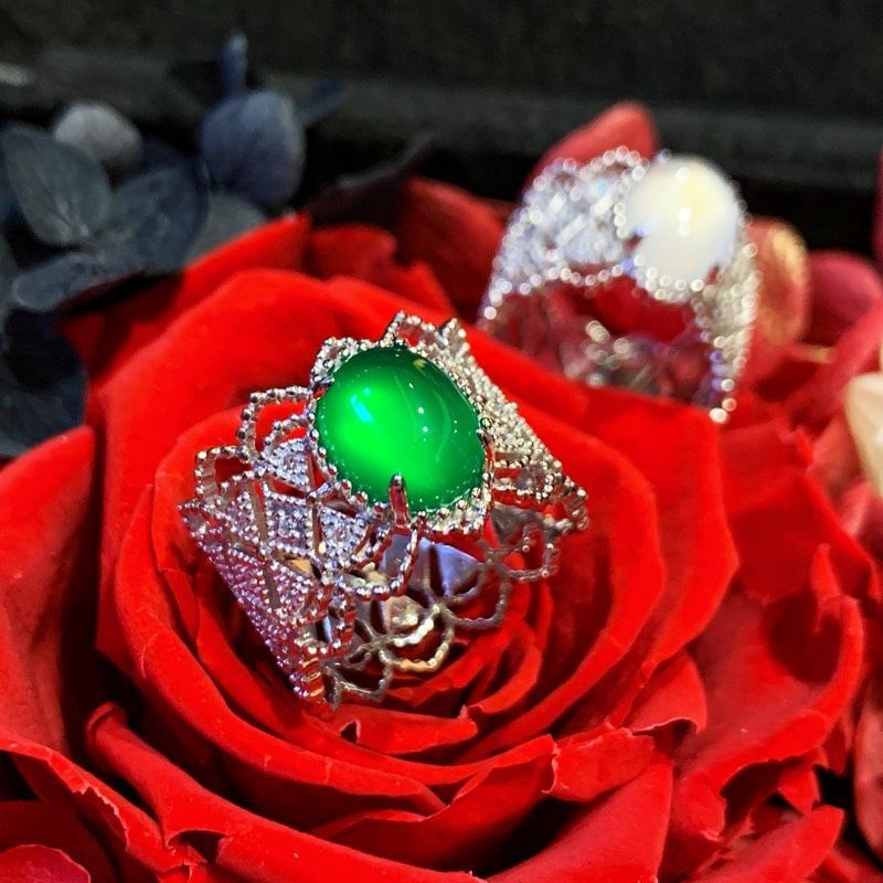 Sier Plated Lace Retro Imitation Chalcedony Rings