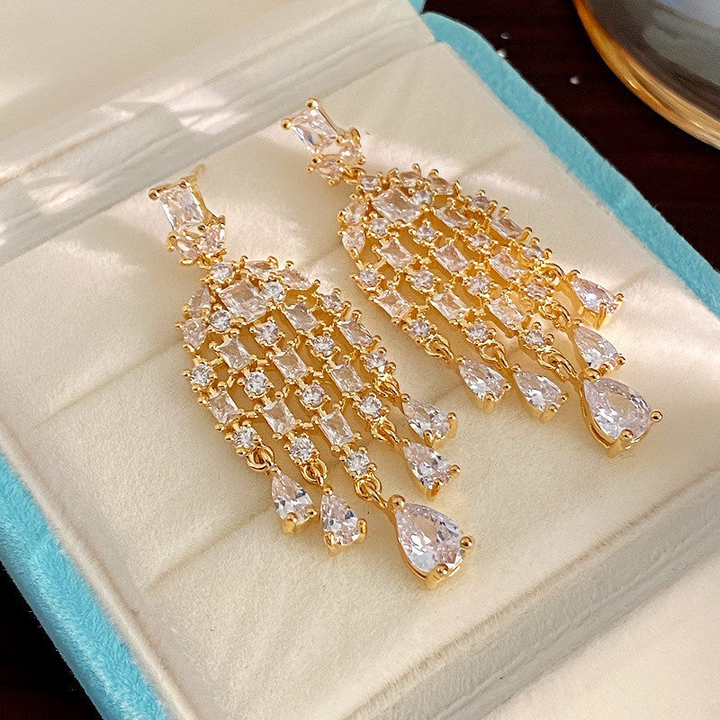Fashion Zirconia Micro Inlaid Zircon Long Earrings