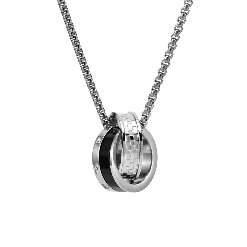Men's Titanium Steel Double Hipster Unique Crystal Long Pendants