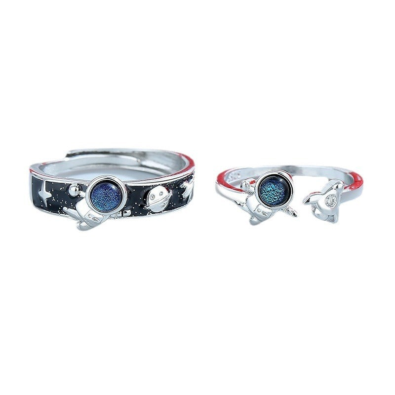 Astronaut Couple Trend Open-end Personality Birthday Rings