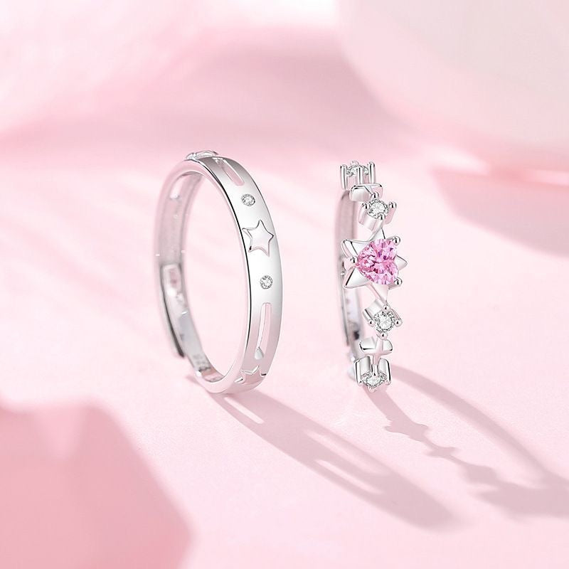 Star River Love Couple Design Pink Valentine's Rings
