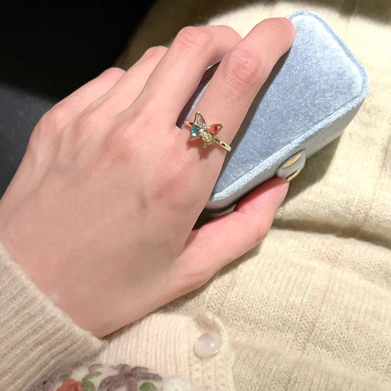 Colorful Zircon Fritillary Butterfly Super Exquisite Niche High Rings
