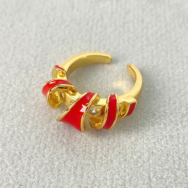 Wave Diamond Enamel Drop Oil Female Cold Rings