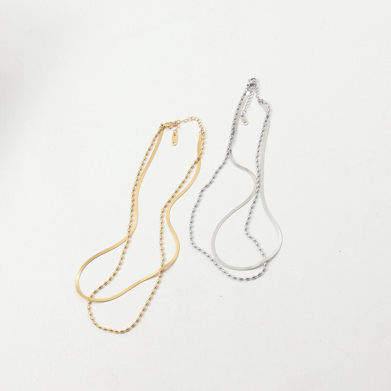 Blade Chain Rice Bead Layer Titanium Steel Necklaces