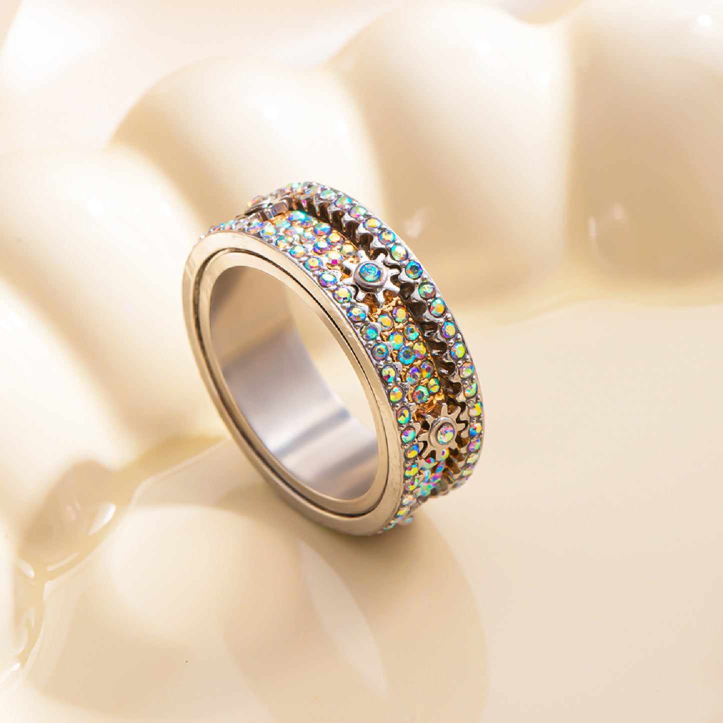 Diamond Starry Gear Can Rotatable Couple Rings